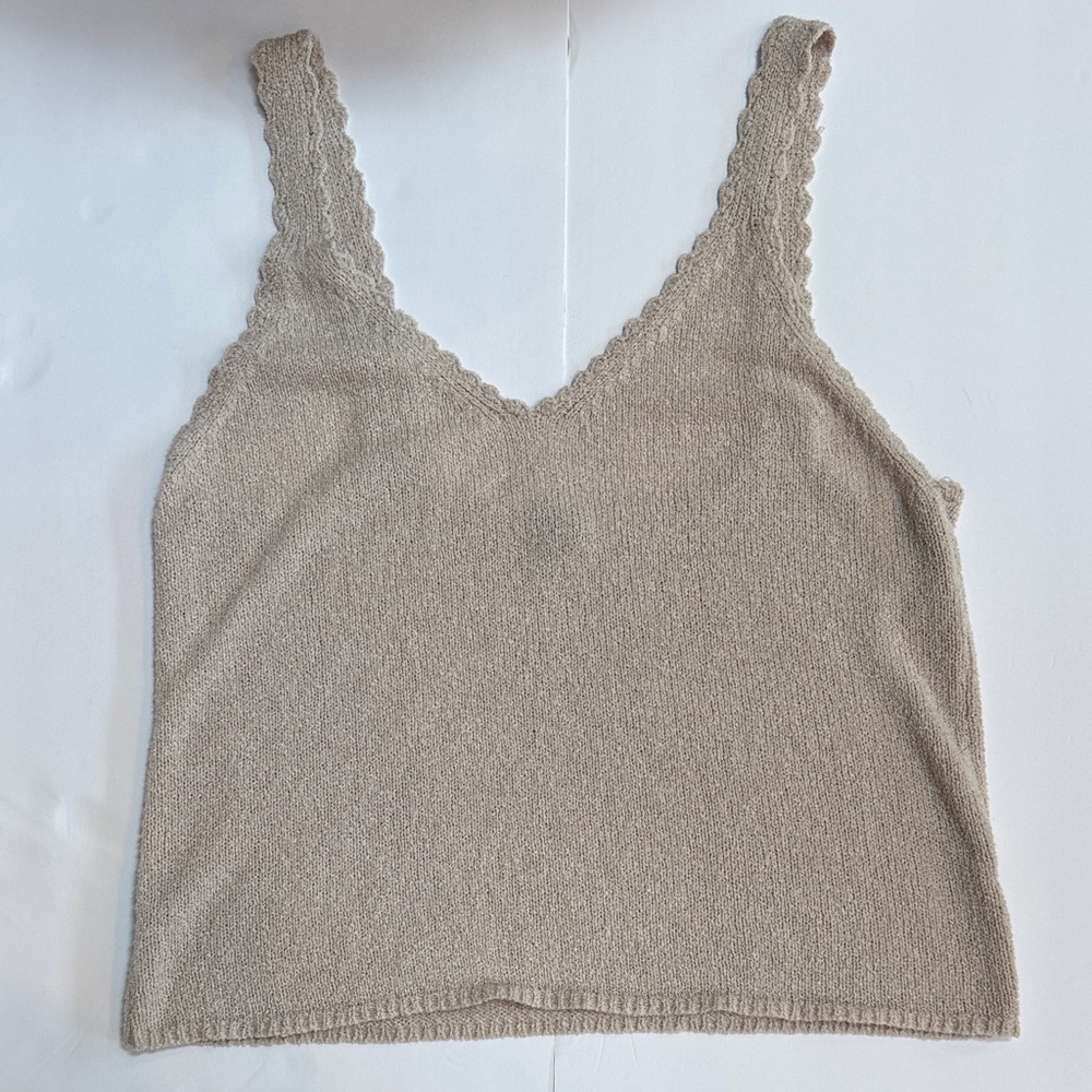 Alya Beige Knit V-Neck Tank Top